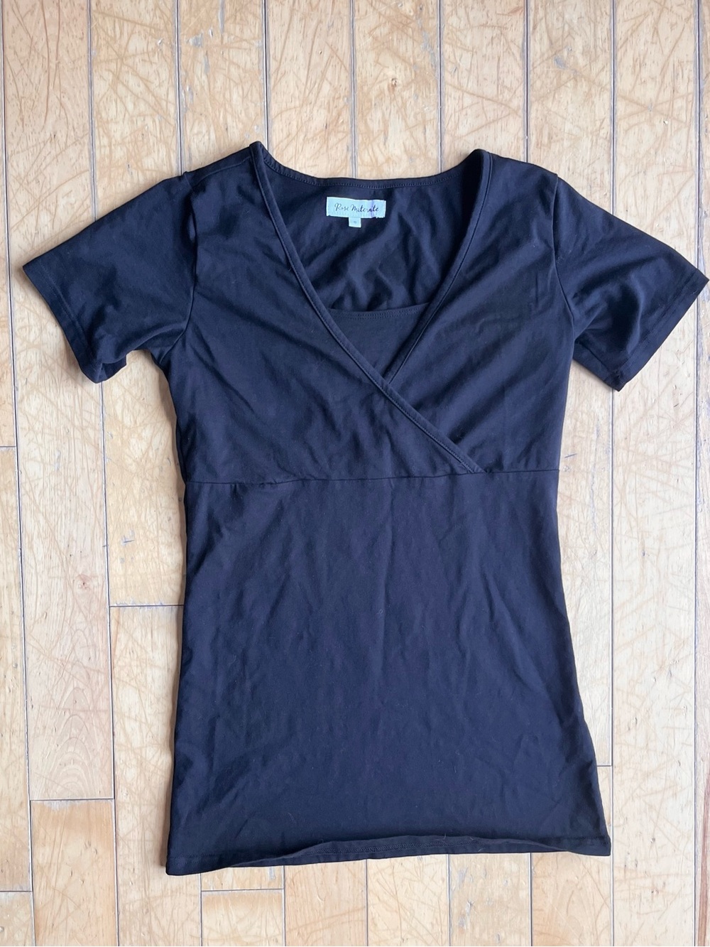 Rose Maternité Black Wrap Nursing Top Short Sleeve Maternity Shirt Size Small